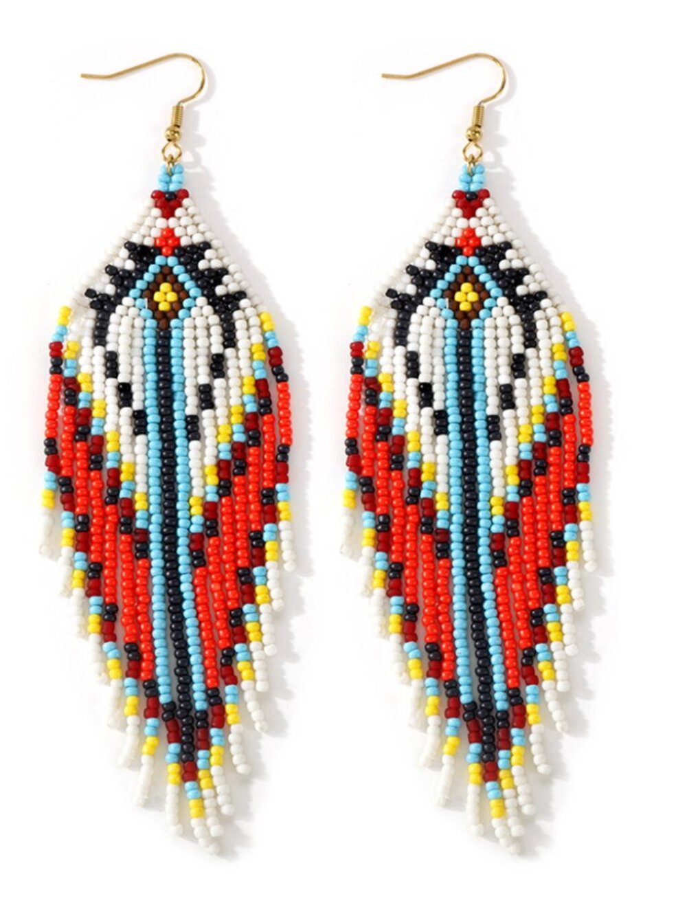 Multicolor Hand Beaded Teardrop Fringe Dangle Hook Earrings Boho Casual Wear